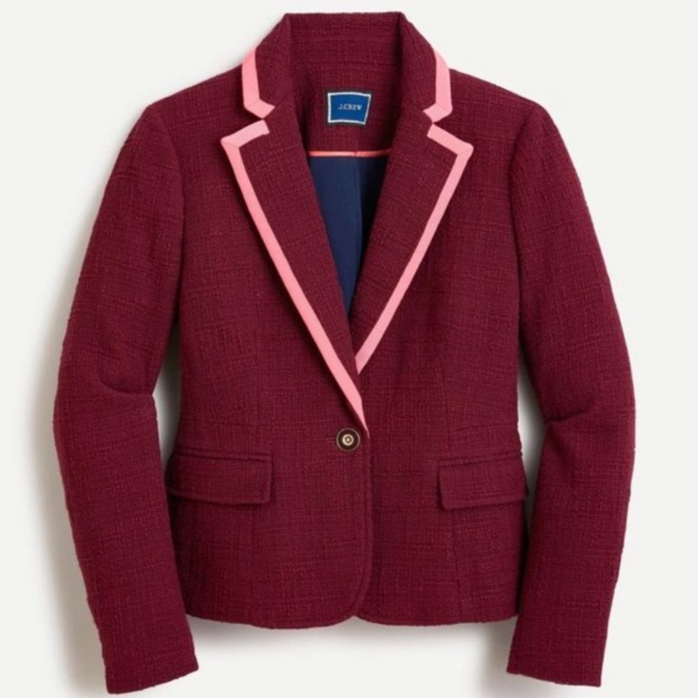 NEW JCrew Peplum Blazer Textured Tweed Burgundy Women’s Size 12